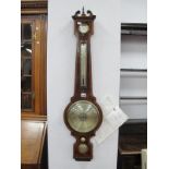 A XIX Century Inlaid Mahogany Banjo Wall Barometer, with swan neck top, Dominic Gugen of Boston to