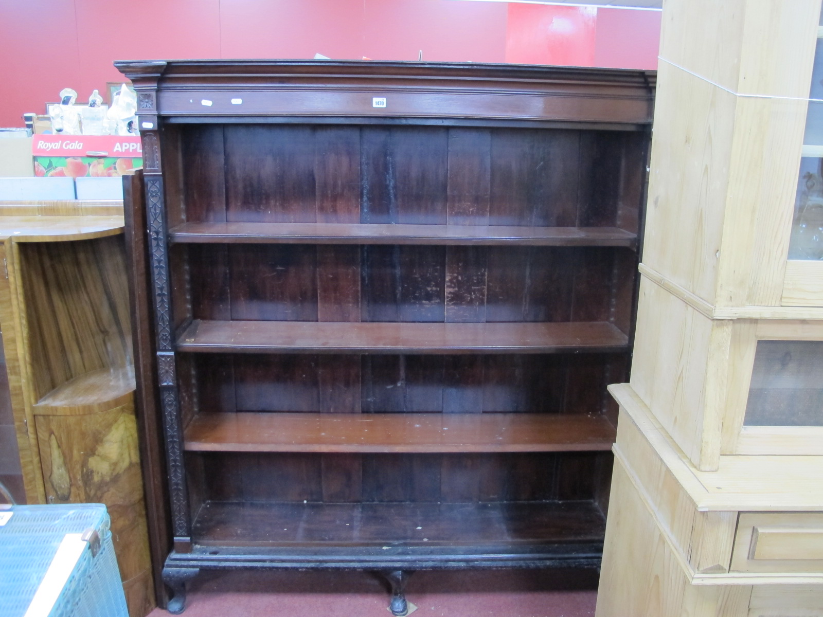 Early XX Century Mahogany Bookcase, with a stepped cornice, open shelves, blind fret, side on