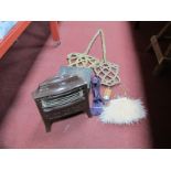 A Mid XX Century Enamel Electric Fire, two Victorian carpet beaters etc:- One Box
