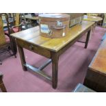 A Late XVIII Continental Pine Oak Kitchen Refectory Table, with a plank top drawers to either end,