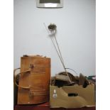Candlesticks, model desk, horn birds, clocks (adapted):- One Box, bag, two fencing style swords.