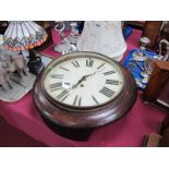 A XIX Century Mahogany Cased Circular Wall Clock, with Roman numerals to white dial, movement