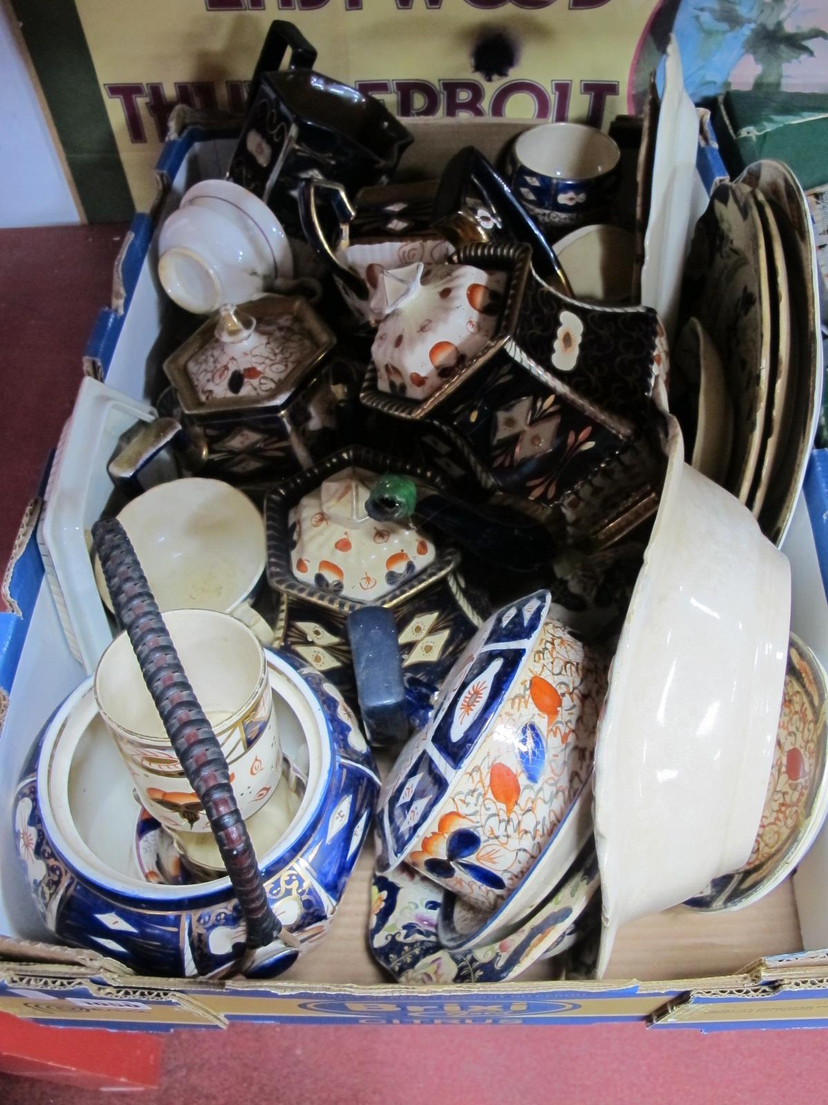 Imari Pattern Pottery Tea and Tableware (damages):- One Box.