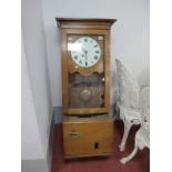 An Early National Time Recorder Oak Factory Clocking-In Machine, working clock with original winding