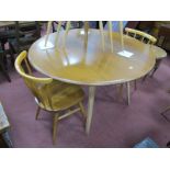 Ercol Style Oval Topped Drop Leaf Dining Table, on splayed legs 125 x 113cm. A pair of comb back