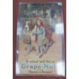 A Late XX Century Advertising Tin Sign for "Grape Nuts Cereal", with card backing and fold