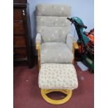 Beige Floral High Chair - Footstool.