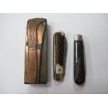Pocket Knives by A Wright of Sheffield, one with polished horn scales with workback on blades and