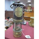 Miners Lamp, Hailwood & Ackroyd of Morley, type O.I.B, 27cm high with handle down.