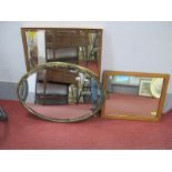 A Mid XX Century Oval Brass Mirror, gilt mirror, pine mirror. (3)
