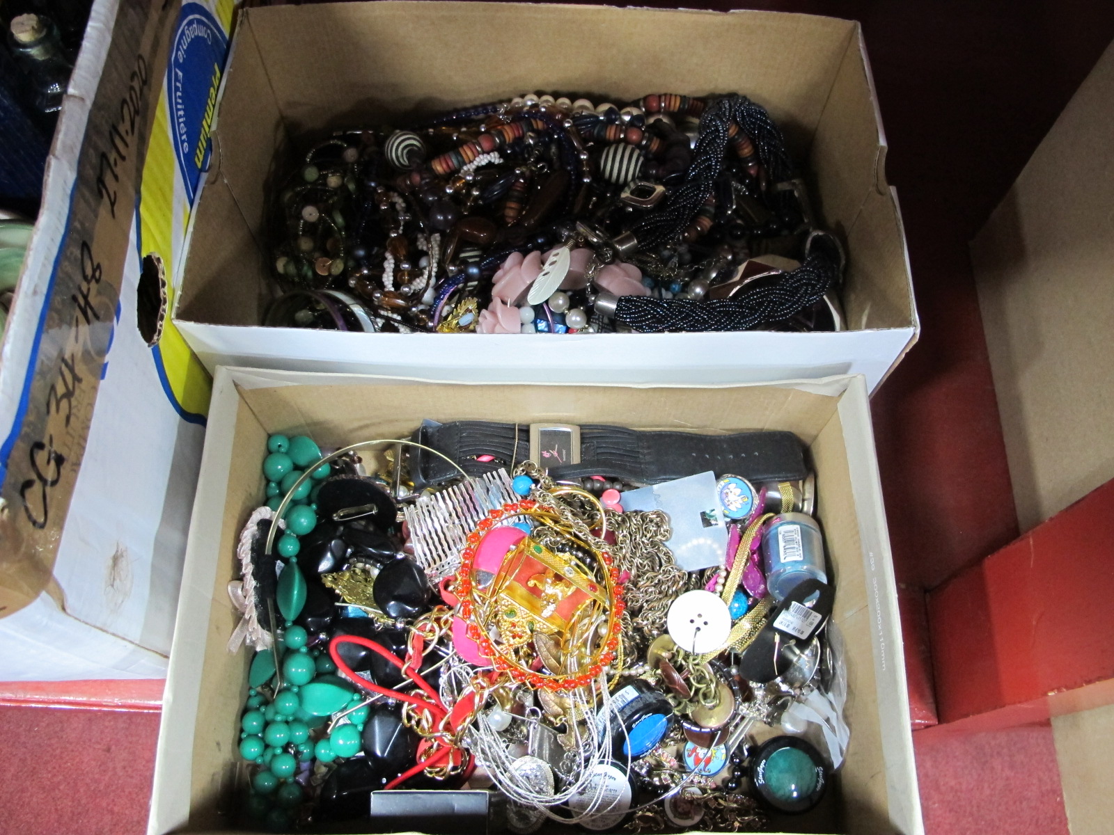 Ladies Costume Jewellery, beads, bracelets, bangles, etc:- Two Boxes