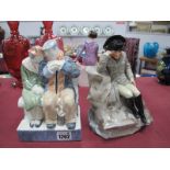 Rye Pottery Figure of Elderly Couple Sat on a Bench, 20cm high; Continental figure of Napoleon