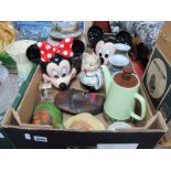 Bossons Wall Masks, Carlton Ware coffee pot and sugar bowl, Mickey Mouse wall plaques, ginger jar,