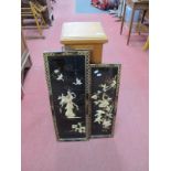 Pine Pedestal 73cm high, two lacquered Oriental panels. (3)