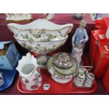 Capodimonte Oval Table Centre, Japanese biscuit barrel, Nao figure group, Shelley jug, etc:- One