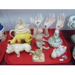 Ye Daintee Ladyee Teapot, ringstands, piano babies, white glass powder bowl with cover featuring
