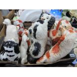 A Pair of XX Century Staffordshire Spaniel dogs, XIX Century damaged examples:- One Box