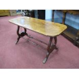 Mahogany Coffee table, with curved corners to rectangular top, on lyre supports, 91cm wide.