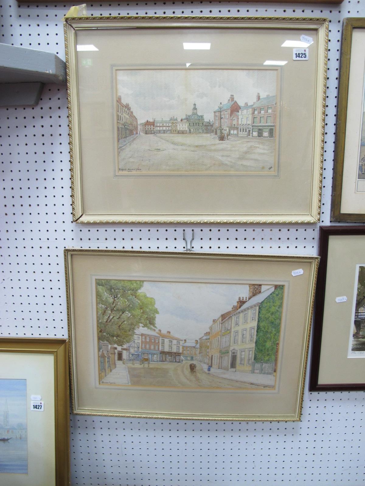 E.B.W, A Pair of Watercolours - Retford Market Place 1909 and Cannon Square, both signed with