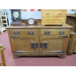 Arts & Crafts Oak Sideboard, with low back, period oxidised handles to twin drawers, over cupboard