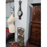 Early XX Century Oak Cased Wall Barometer, with thermometer to neck, oak three tier cakestand.