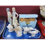 Three Lladro Geese, (one chipped) plus box. Mirete Angles, Casades, Nao. (8):- One Tray