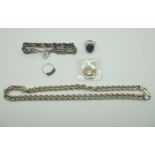 A Hallmarked Silver Gate Bracelet of Openwork Design, to heart shape padlock clasp, a fancy link