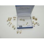 A Small Selection of 9ct Gold and Other Ladies Decorative Drop Earrings, (eight pairs).