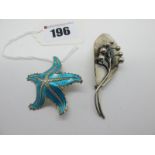 Ivar Holt; A Norwegian Enamel Starfish Brooch, highlighted in turquoise enamel, stamped makers