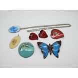 Vintage Enamel on Copper Heart Shape Brooch, together with a pair of matching earrings (unpierced