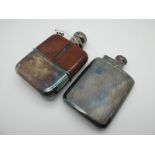 A Hallmarked Silver and Glass Hip Flask, part leather covered, with removable base cup, G & J WH,