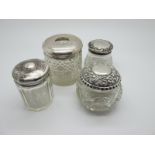 Four Hallmarked Silver Topped Glass Dressing Table Jars, (various makers and dates) (some marks
