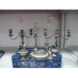 Plated Candelabra, posy bowls, Modernist style candlestick, etc.