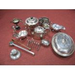A Mixed Lot of Assorted Plated Ware, including Horlick's measure, oval lidded entree dish, tea pots,