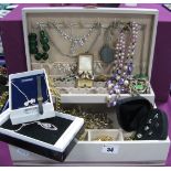 Assorted Costume Jewellery, including diamante, chain belt, bead necklace, vintage Siamese cat