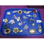 Assorted Costume Brooches, including Corocraft, Miracle, Sarah Coventry, Exquisite, Sphinx, etc:-