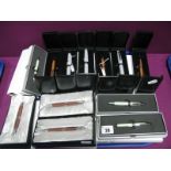 Twelve Modern Vicci Ball Point Pens, including with shell inlay (price tag noticed £31.25), all