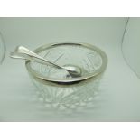 A Hallmarked Silver Rimmed Glass Salad/Fruit Bowl, London 1939, 20.2cm diameter; together with a