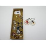 A Hallmarked Silver Medallion Pendant, novelty fishing fly keyrings, charm pendants, enamel