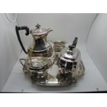 AN LRS Plated Four Piece Tea Set, of Art Deco style, together with an LRS plated tray/salver, of