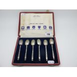 A Cased Set of Six Hallmarked Silver "British Hallmarks" Teaspoons, Mappin & Webb, 1952/53.