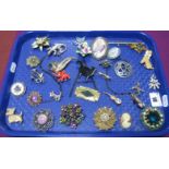 Assorted Costume Brooches, including Catherine Popesco Paris, Attwood & Sawyer, St. Justin pewter,