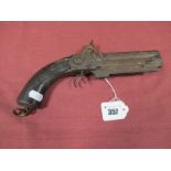 A Mid XIX Century Percussion 'Over and Under' Double Barrel Belt Pistol, lacking trigger guard,