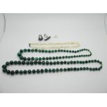 A Long Single Strand Necklace of Graduated Hardstone Beads, another similar, shorter in length, a