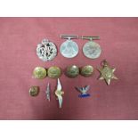 Two WWII War Medals, an Atlantic Star and a small quantity of RAF buttons and badges.