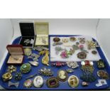 A Mixed Lot of Assorted Brooches, including Cameo style, diamante, floral sprays, modern, etc:-