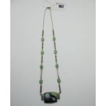 A Vintage Enamel Necklance, Theodore Fahrner style, highlighted in black, green and blue enamel,