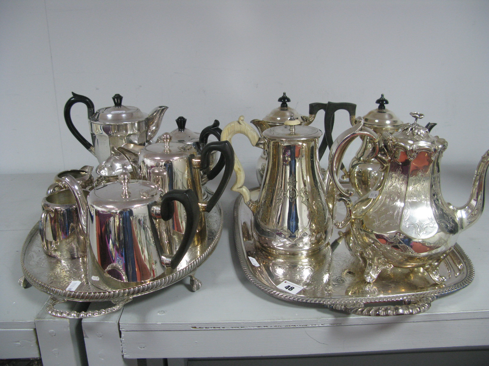 Assorted Plated Tea Wares, including c.Late XIX Century Martin Hall & Co plated tea pot, of tapering