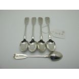 A Set of Five Hallmarked Silver Fiddle Pattern Egg Spoons, Henry Holland, London 1854, initialled "
