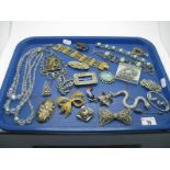Costume Brooches, vintage bead necklace, bracelets, shell inset brooch stamped "Mexico 925" etc:-